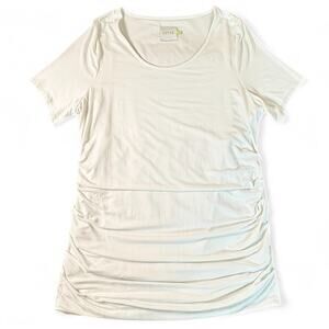 Lysse‎ Off White Shirred Short Sleeve Modal Slimming Shapewear Base Layer Top 1X